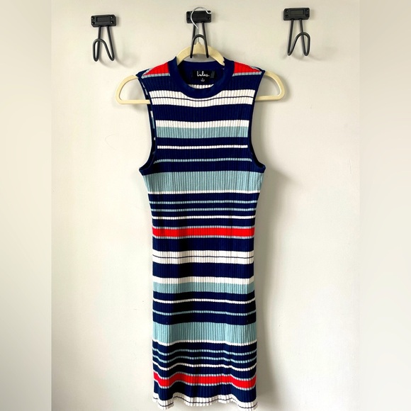 Lulus Dresses & Skirts - Lulu’s, women’s large, ribbed striped high neck sleeveless mini dress